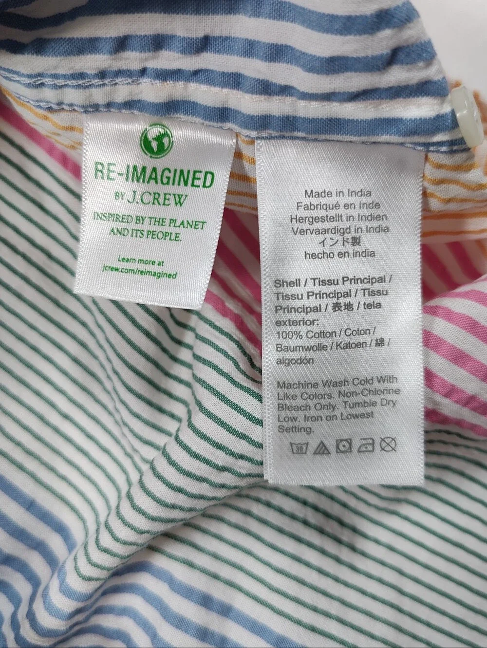 NWT J Crew 100% Cotton Seersucker Rainbow Colorblock Button Down Shirt Size XS